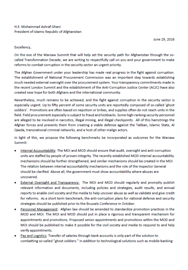PDF cover of Letter submitted to H. E. Mohammad Ashraf Ghani, President of Islamic Republic of Afghanistan