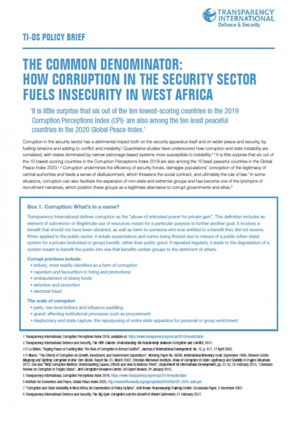 PDF cover of The Common Denominator: How Corruption in the Security Sector Fuels Insecurity in West Africa