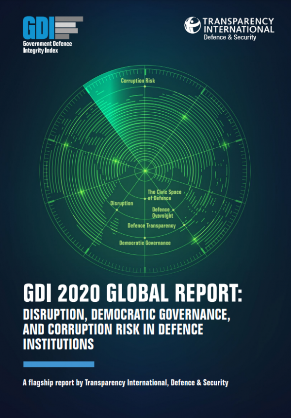 PDF cover of GDI 2020 Global Report: Disruption, Democratic Governance, and Corruption Risk in Defence Institutions