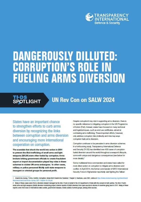 PDF cover of Dangerously Diluted: Corruption’s role in fueling arms diversion