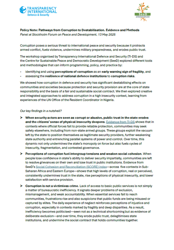PDF cover of Policy Memo: Pathways from Corruption to Destabilisation