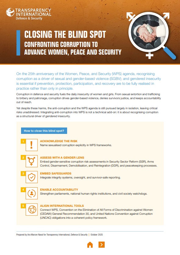PDF cover of Closing the Blindspot: Confronting Corruption to Advance Women, Peace and Security