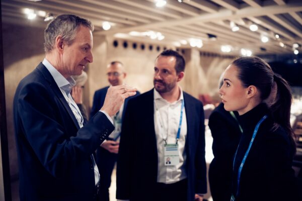 From left to right: Karsten Friis, Research Professor in the Norwegian Institute of International Affairs (NUPI); Benjamin Tallis, Senior Manager Thought Leadership at Helsing; and Sanna Marin, former Prime Minister of Finland and Strategic Counsellor at the Tony Blair Institute for Global Change